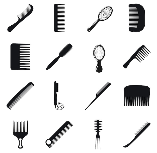 Vector set comb brush isolated vector silhouettes