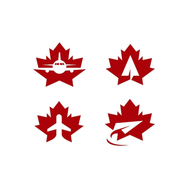 Set Combination Plane With Leaf Canada Logo Design Template