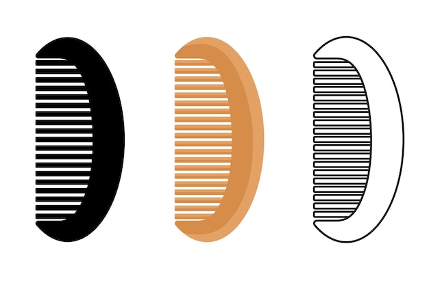 櫛のセットカラーラインアートシルエットフラットスタイルベクトル画像