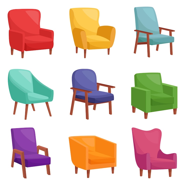 Vector set of comfortable armchairs, vector illustration