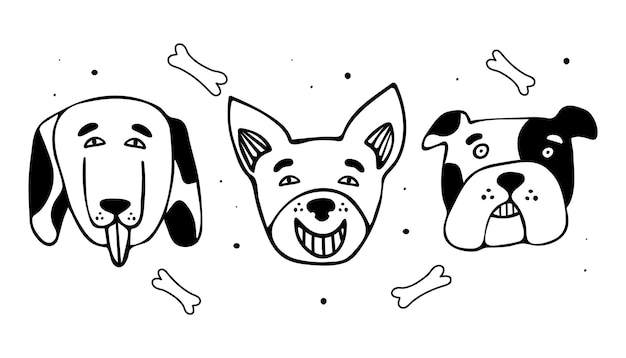 Vector set of comic dogs in doodle style