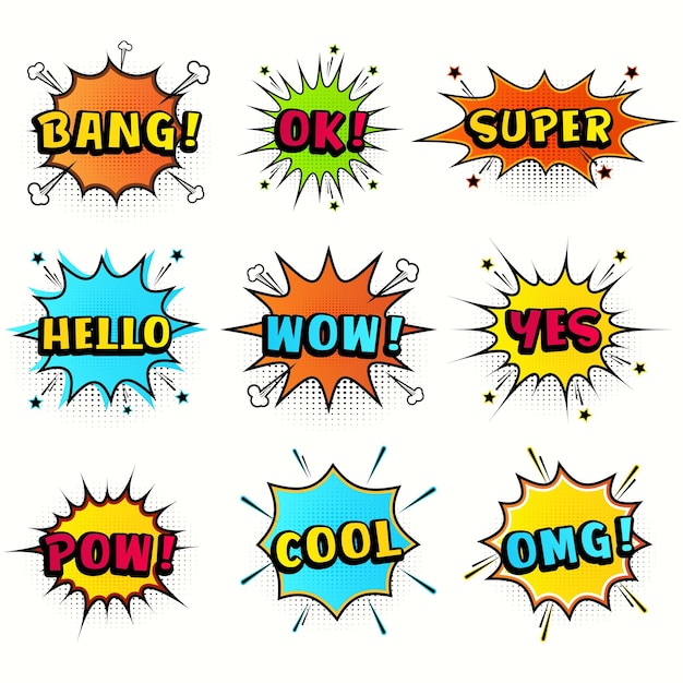 Set of comic effect pop style vector illustration