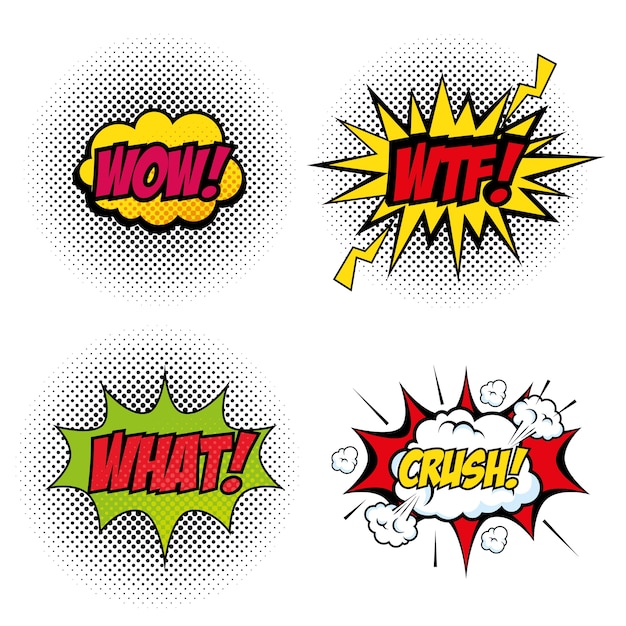 Vector set of comic like pop artsigns over white background vector illustration