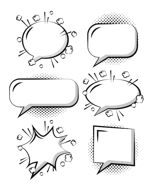 Vector set of comic pop art speech bubbles white background