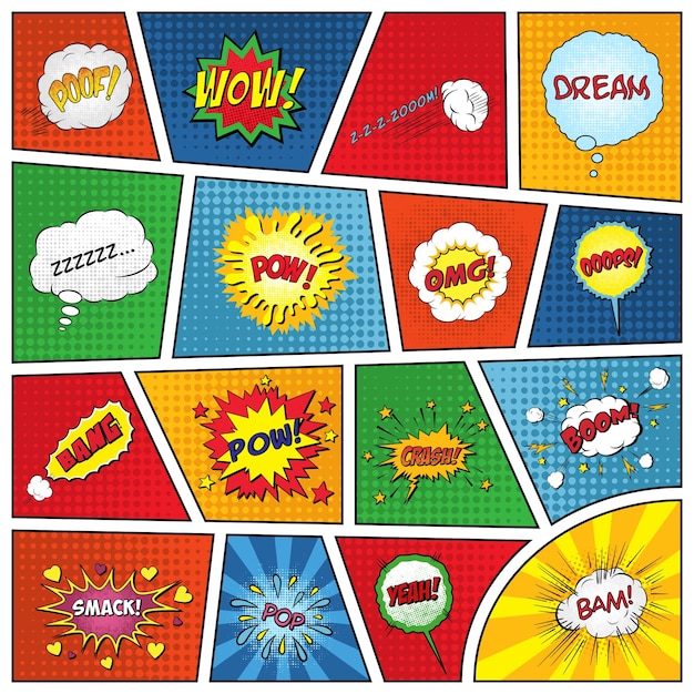 Set of comic sound effects illustration
