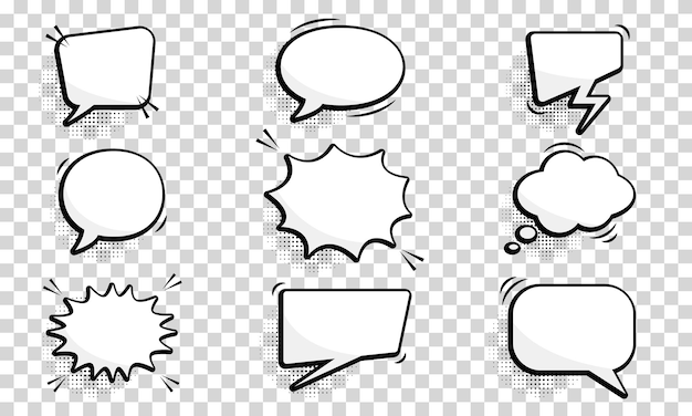 Set of Comic Speech Bubbles Cartoon Funny Speech Balloons on Transparent Background