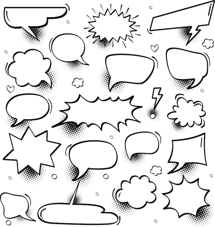 Vector a set of comic speech bubbles and elements with halftone shadows