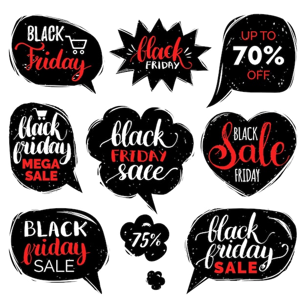 Vector set of comic speech bubbles with black friday sale