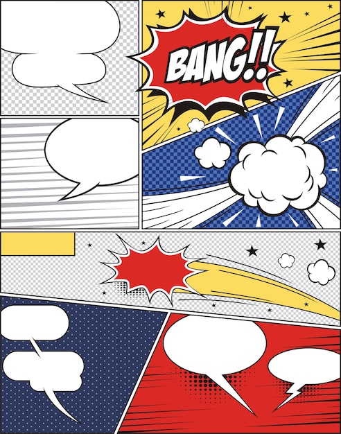 A set of comic strip and elements with halftone shadows