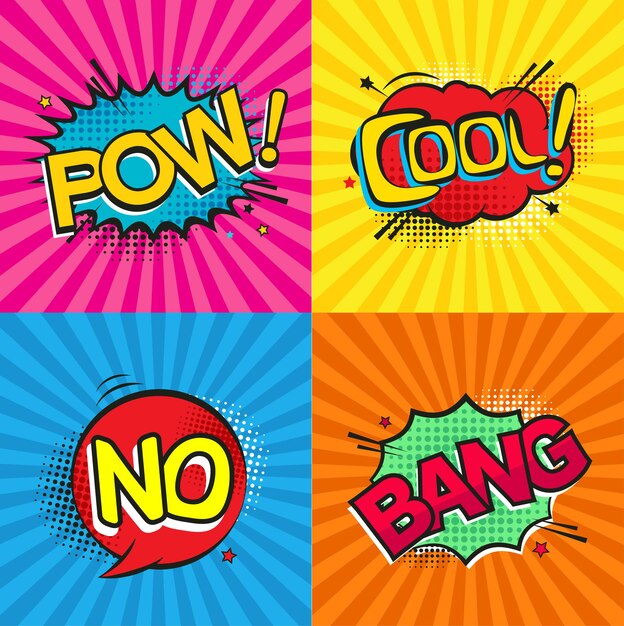 Set of comic text pop art style or comic speech bubbles set with different emotions