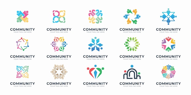 Vector set of community logo design inspiration abstract of peopleteam work logo social group collection