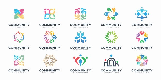 Vector set of community logo design inspiration abstract of peopleteam work logo social group collection