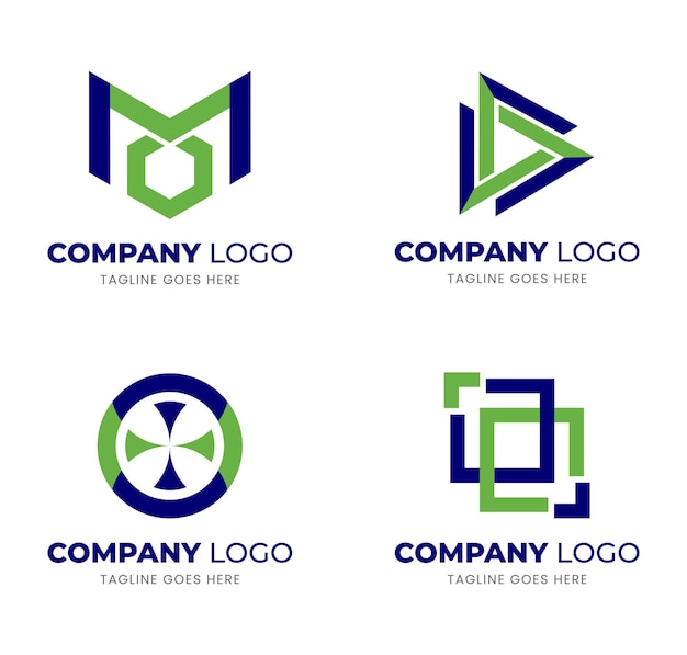 Set di idee per la progettazione del logo aziendale in blu e verde