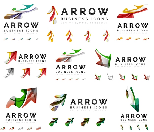 set of company logotype branding designs arrow direction concept icons