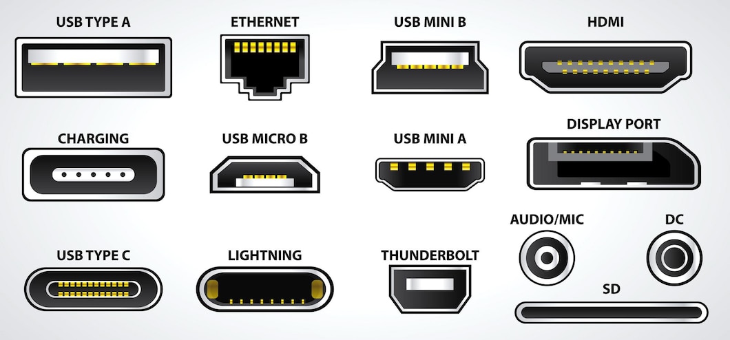 Premium Vector | Set of computer connectors or usb universal connector ...