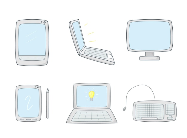 落書きスタイルのコンピュータ機器のセット
