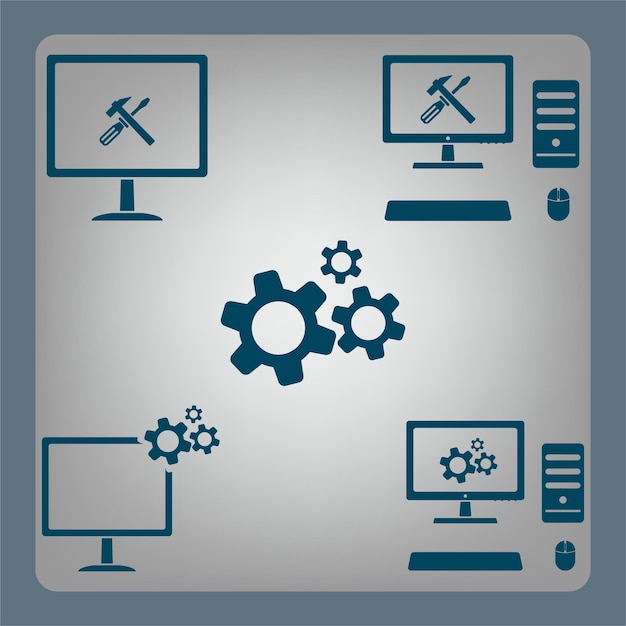 Set of computer equipment settings symbol set vector illustration on a gray background Eps 10