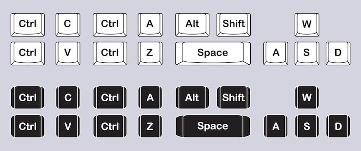 Vector set of computer key combinations command set icons computer keyboard button set vector illustrations
