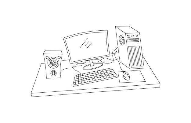 set of computer line art illustration