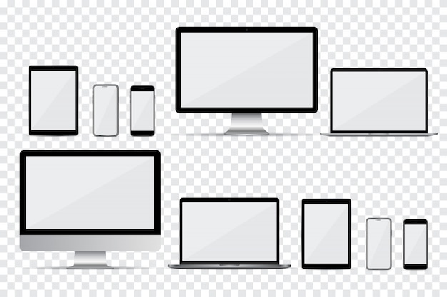 Set di monitor del computer, laptop, smartphone e tablet con schermo vuoto