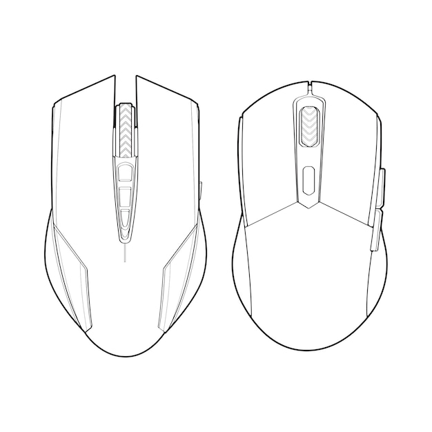 Set of computer mouse outline drawing vector Computer Mouse in a sketch style Computer Mouse training template outline vector Illustration