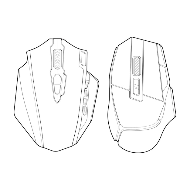 Set of computer mouse outline drawing vector Computer Mouse in a sketch style Computer Mouse training template outline vector Illustration