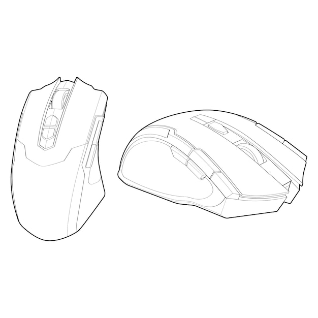 Vector set of computer mouse outline drawing vector computer mouse in a sketch style computer mouse training template outline vector illustration