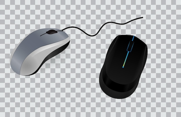 Set of computer mouse realistic or mouse with scroll and click optical technology or mice device