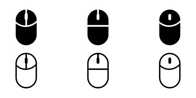 Set of computer mouse vector icons. Black pc mouse with wheel.