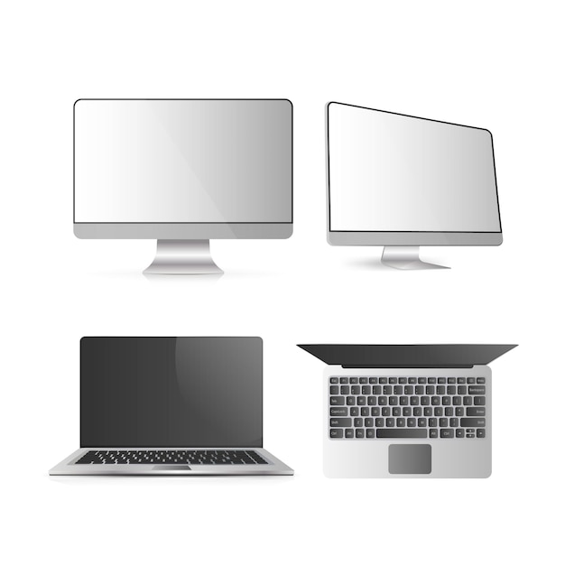 Vector a set of computers. desktop pc open laptop. isolated on a white background. realistic vector.