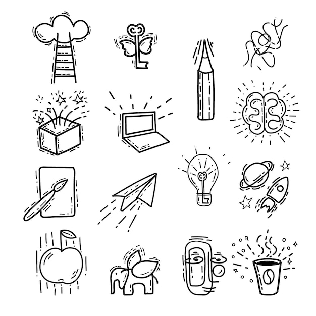 Vector set conceptual pictograms illustration creative symbol doodle style