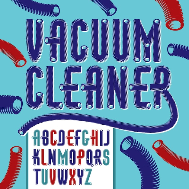 Set of condensed, tall trendy vector capital, upper case alphabet letters isolated. Funky font, typescript for use as business poster design elements. Created with hosepipe style, plumbing.