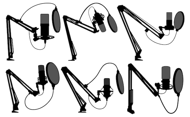Вектор Установка конденсатора микрофон силуэт икона студийный звукозаписывающий аппарат для подкаста иллюстрация дизайна
