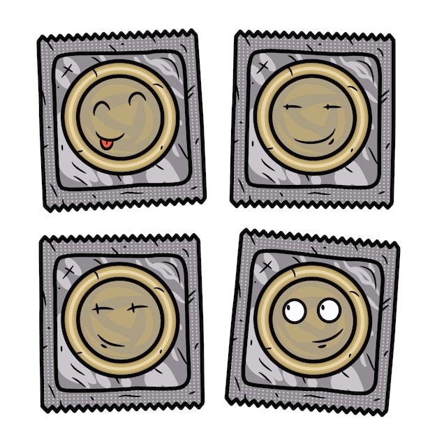 set of condom. cartoon condom set.