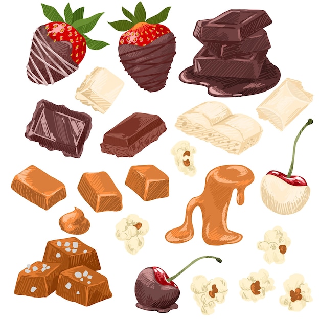 Vector set of confectionery flavors chocolate salted caramel