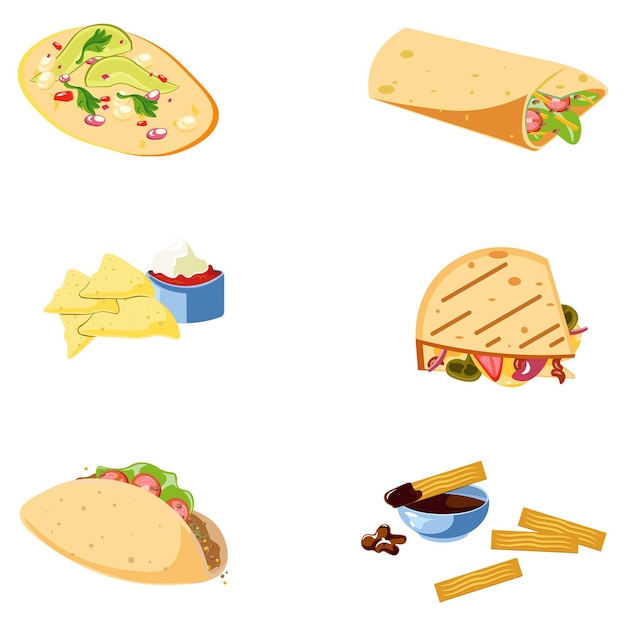 a set consisting of Mexican dishes