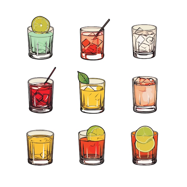 A set consisting of set 9 cocktail in vector