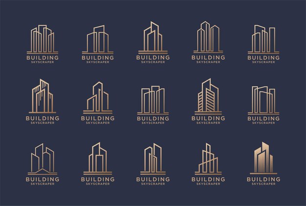 Set of construction logo design in golden color.