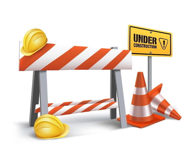 Set of under construction sign in white background 3d mesh vector illustration