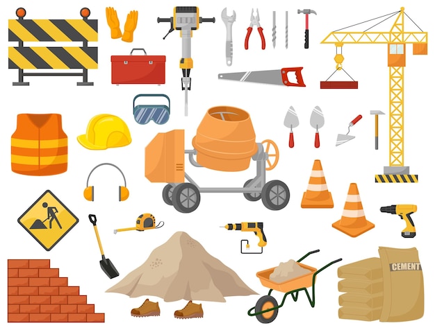 Vector set of construction tools element