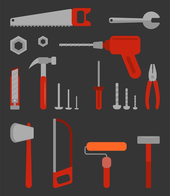 Set of construction tools Hand tools for home renovation and construction Flat style vector