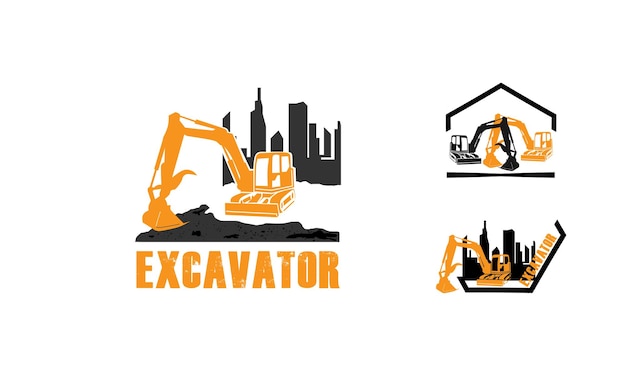 Set of construction vehicle logo designs vector excavator logo