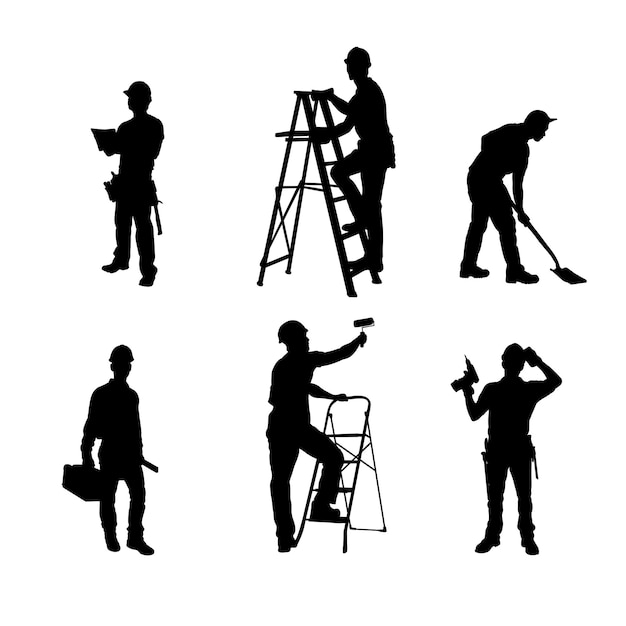 Vector set of construction workers silhouette vector design