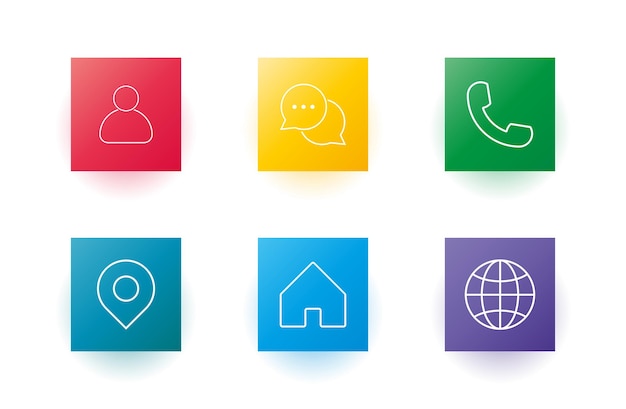 Set of contact icon elements with 3d stylized buttons