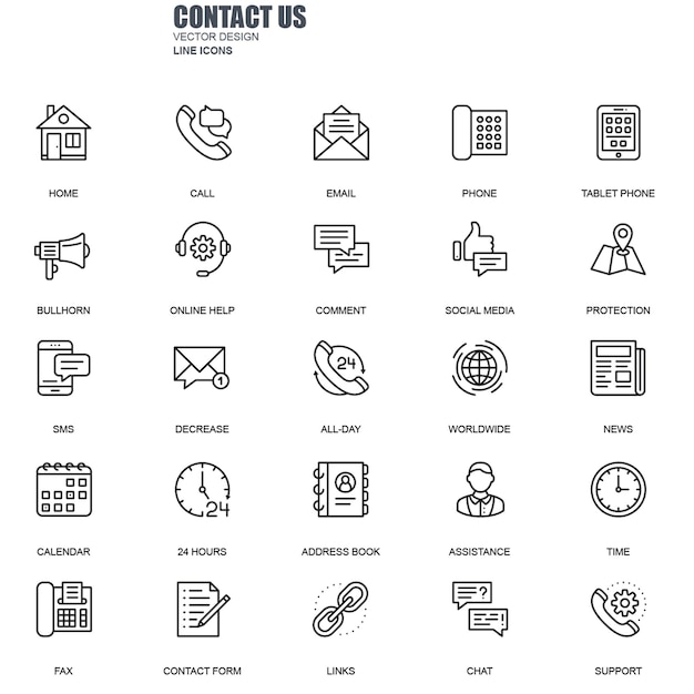 Vector set contact us line icons