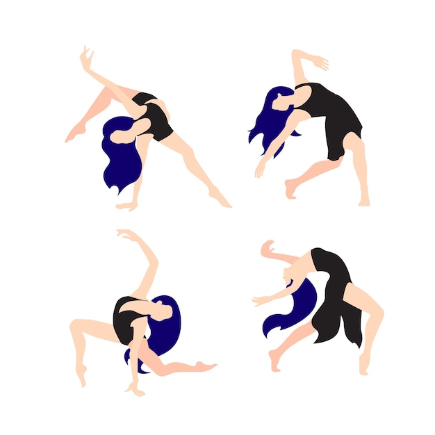 Vector set of contemporary dance poses isolated on white background