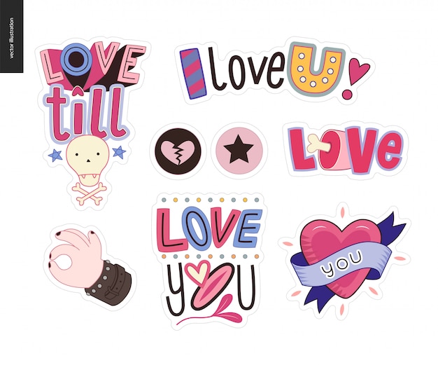 Vector set of contemporary girlie love letter logo