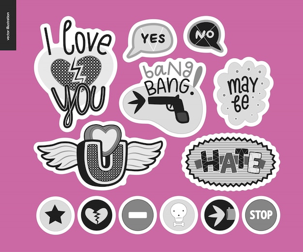 Set of contemporary girlie love stickers