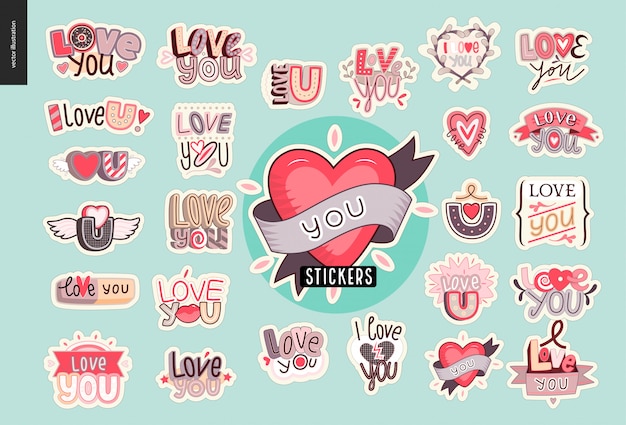 Set of contemporary girlie Love You letter logo