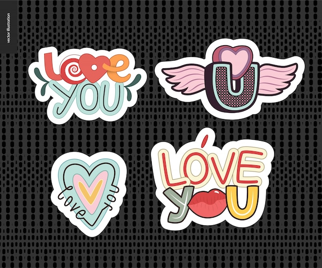 Vector set of contemporary girlie love you letter